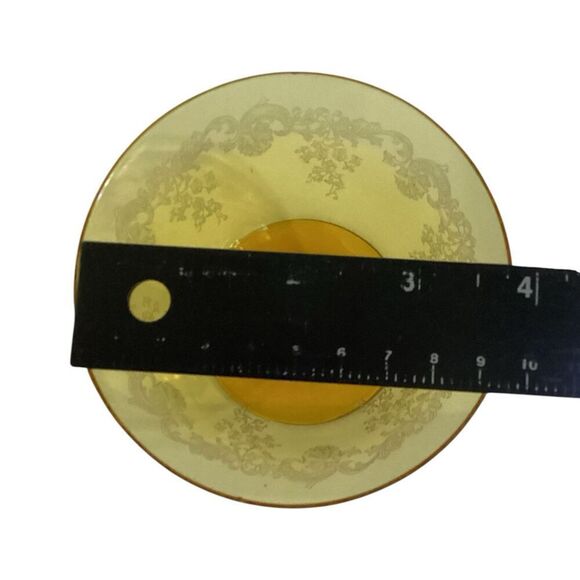 Depression Glass Amber Cordial Glass Dessert Bowl Delicate Etching - Picture 5 of 7